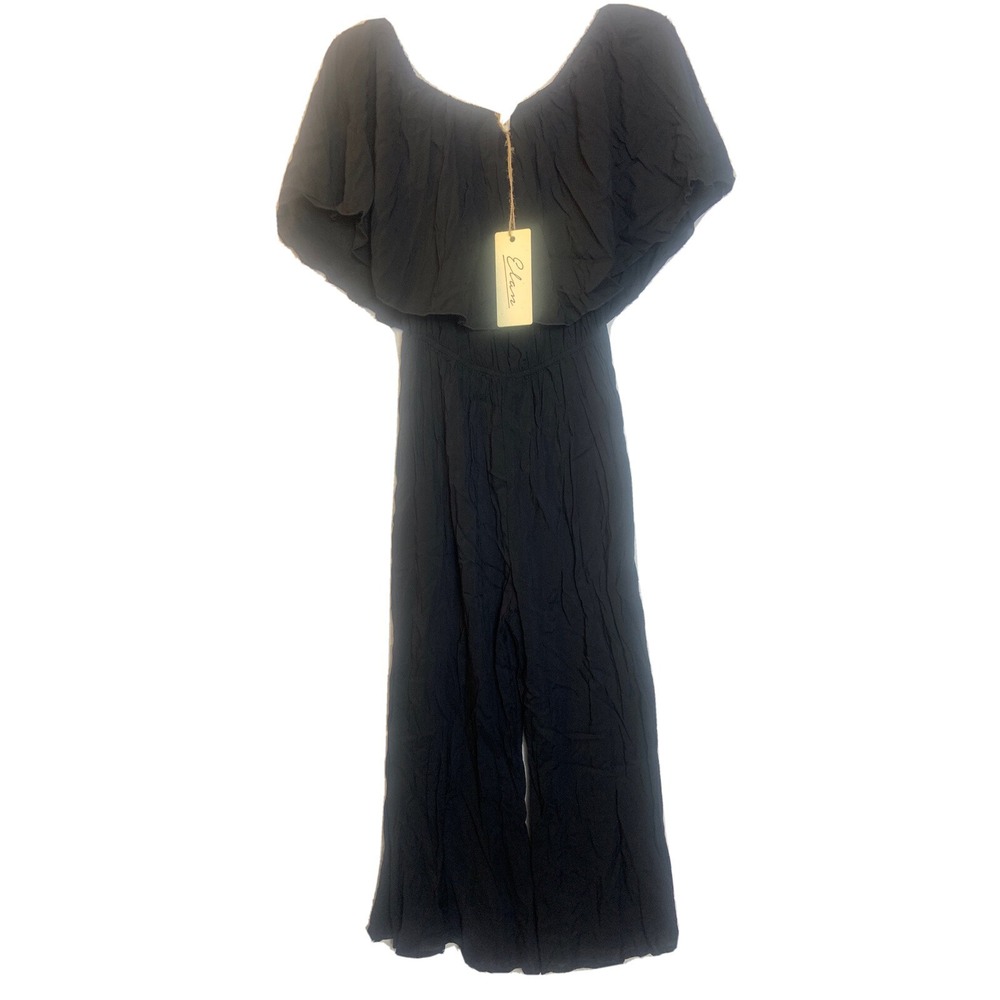 Elan Jumpsuit culotte crop pant ruffled off shoulder Black Size Small BP‎